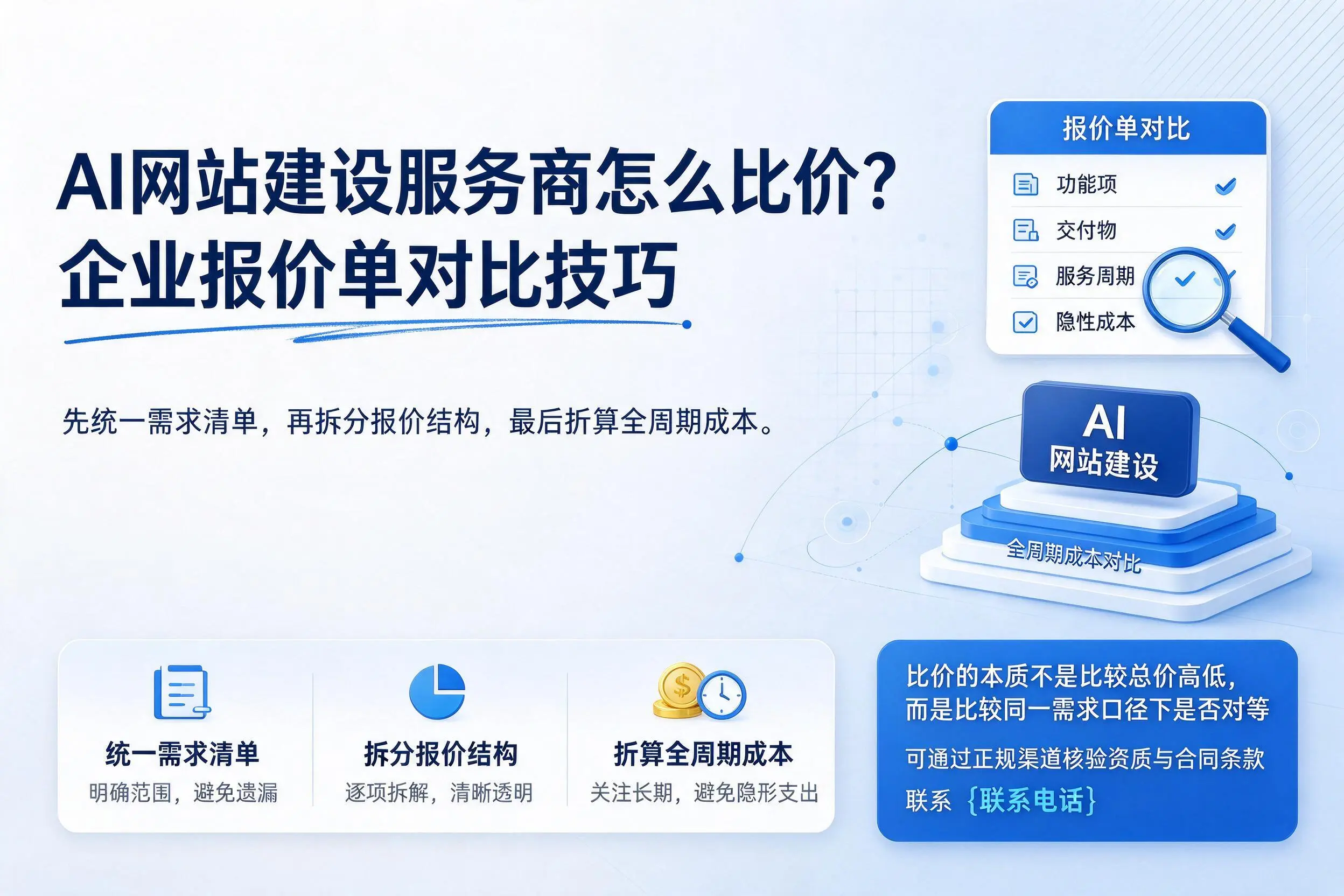 AI网站建设服务商怎么比价？茂名企业报价单对比技巧