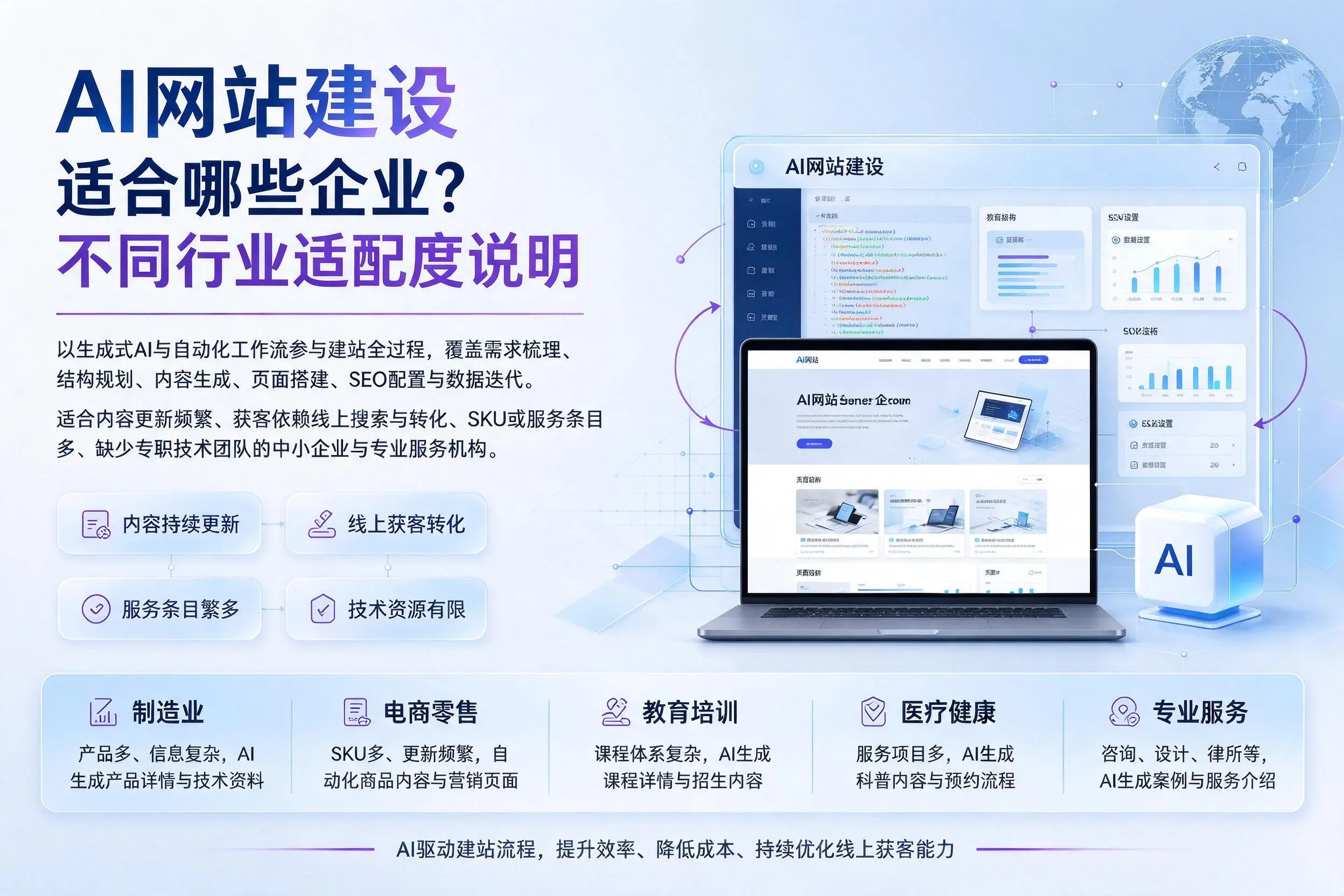 AI网站建设适合哪些企业？茂名不同行业适配度说明